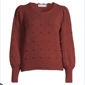 White + Warren Knit Dotted Sweater in Russet Heather